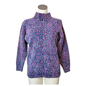 VTG Express Tricot Wool Blend Sweater Multicolor Thick Mock Neck Size Small